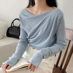 [1015MK]메로아 드레이프 셔링 니트 봄 여성 하객룩 오프숄더 - 이미지 2