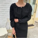 단추포인트 셔링퍼프 롱원피스 FREE 빠른배송 - 이미지 5