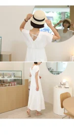 밴딩프릴 백리본 브이넥 롱원피스 FREE 빠른배송 - 이미지 6