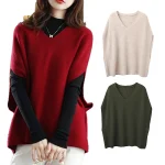 여성 캐시미어 니트 베스트 브이넥 루즈핏 가을 겨울 조끼 - 이미지 2