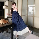 여성 여름 핀턱 주름 민소매 롱 드레스 캐주얼 휴가 탱크 드레스 - 이미지 3