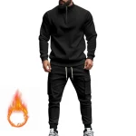 2024 가을, 겨울 남성 캐주얼 벨벳 따뜻한 지퍼 스포츠 바지 세트 - 이미지 3