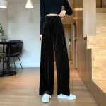 벨벳 트레이닝 바지와이드 여성용 일자 허리 밴딩 하이웨스트 조거 팬츠 럭셔리 스포츠웨어 및 편안한 일상복 - 이미지 5