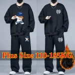 2피스 세트 남성용 스웨트셔츠 바지 플러스 사이즈 플리스 안감 탑스 스포츠 조깅 바지 패션 캐주얼 풀오버 후디 스웨트팬츠