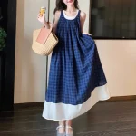 여성 여름 핀턱 주름 민소매 롱 드레스 캐주얼 휴가 탱크 드레스 - 이미지 2