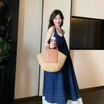 여성 여름 핀턱 주름 민소매 롱 드레스 캐주얼 휴가 탱크 드레스 - 이미지 4