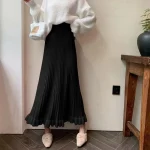 스타일아유 프릴 니트 스커트 여성 가을 겨울 플리츠 하이웨스트 A라인 롱스커트 SK0572 - 이미지 4