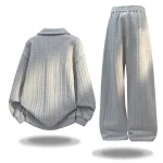 남성 가을 캐주얼 스포츠웨어 세트 투피스 부드러운 편안한 원단 야외 활동복 칼라 하프 집업 후디 엘라스틱 웨이스트 스웨트팬츠 - 이미지 4