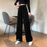 벨벳 트레이닝 바지와이드 여성용 일자 허리 밴딩 하이웨스트 조거 팬츠 럭셔리 스포츠웨어 및 편안한 일상복 - 이미지 4
