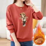 1+1스타일아유 여성 라운드넥 320g 기모 맨투맨 빈티지 소녀 프린트 루즈핏 심플 따뜻한 상의 TS3878 - 이미지 4