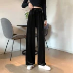 벨벳 트레이닝 바지와이드 여성용 일자 허리 밴딩 하이웨스트 조거 팬츠 럭셔리 스포츠웨어 및 편안한 일상복 - 이미지 2