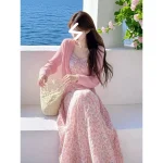 [감성 투피스 세트] 여리여리 플로럴 원피스 + 부드러운 니트 가디건｜데이트룩/하객룩/봄가을 코디 - 이미지 3