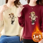 1+1스타일아유 여성 라운드넥 320g 기모 맨투맨 빈티지 소녀 프린트 루즈핏 심플 따뜻한 상의 TS3878