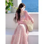 [감성 투피스 세트] 여리여리 플로럴 원피스 + 부드러운 니트 가디건｜데이트룩/하객룩/봄가을 코디 - 이미지 2