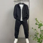 2025 신상 남성 캐주얼 패션 투피스 바지 세트, 스포티한 라펠 자카드 셔츠, 긴팔 봄가을 세트 - 이미지 4