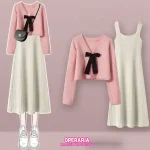 2025 가을겨울 신상 여성 니트 투피스 세트 | 여리핏 슬리밍 캐미솔 원피스+스웨터 세트 - 이미지 2