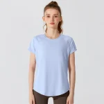 스타일아유 여성 라운드넥 트임 백오픈 숏슬리브 티셔츠 통기성 속건 요가 피트니스 운동상의 YG0139 - 이미지 3