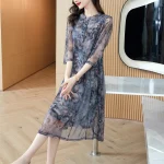 스타일아유 중년 여성 여름 반팔 패션 우아한 드레스 A라인 7부 소매 롱 원피스 OP1850 - 이미지 6