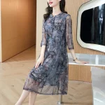 스타일아유 중년 여성 여름 반팔 패션 우아한 드레스 A라인 7부 소매 롱 원피스 OP1850 - 이미지 4