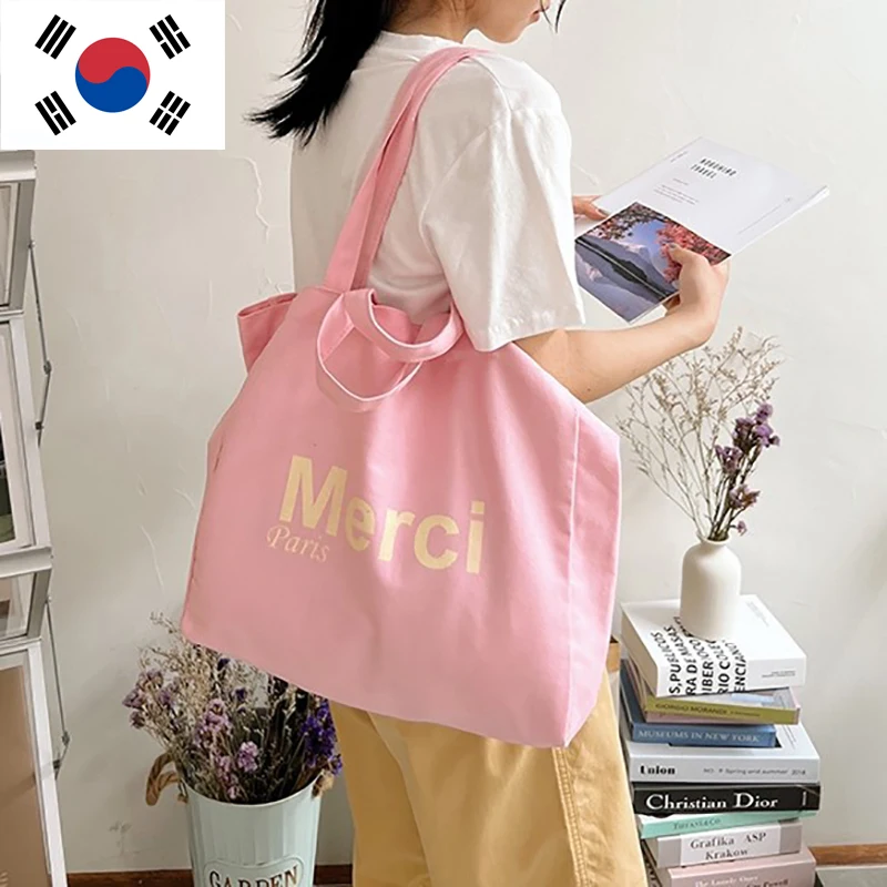 kf-S43e7dc04a0144dfd85b7dbcb34b217fcw 메르시 캔버스 똑딱이 빅사이즈 보부상 숄더 에코백 가벼운 가방 - 이미지 1