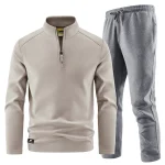 새로운 겨울 스포츠웨어 세트 남성용 레트로 트레이닝 두꺼운 플리스 재킷 + 바지 투피스 세트 캐주얼 스키 러닝 트랙수트 - 이미지 2