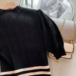 스타일아유 여성용 날씬해보이는 배색 퍼프소매 반팔 니트 미디 원피스 세련된룩 데이트룩 OP2275 - 이미지 5