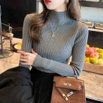 스타일아유 1+1 가을 겨울 반폴라 니트 심플 솔리드 슬림 골지 긴팔 이너 날씬해 보이는 상의 KN1749 - 이미지 3