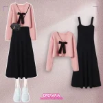 2025 가을겨울 신상 여성 니트 투피스 세트 | 여리핏 슬리밍 캐미솔 원피스+스웨터 세트