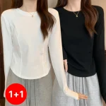 스타일아유 1+1봄가을 이너 여성 슬림핏 베이직 심플 라운드넥 긴팔 티셔츠 숏탑 TS2939