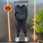 남성용 트렌디 캐주얼 스포츠웨어 세트 봄 가을 신상 후드 패치워크 스웨트셔츠 긴 바지 투피스 수트 - 이미지 5
