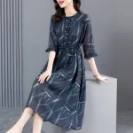 스타일아유 여성 프릴 라운드넥 여름 반팔 중년 엄마옷 유럽풍 원피스 OP1854