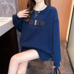 1+1(2장세트)스타일아유 여성용 맨투맨 빅사이즈 55~77 오버핏 가을겨울 ONE레터링 320G면질 긴팔 티셔츠 TS3798 - 이미지 4