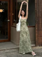 여름 티타임 비치 휴가 스트랩 드레스 여성 우아하고 달콤한 분위기의 고급스러운 비치 롱 드레스 원피스 - 이미지 4