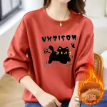 1+1스타일아유 여성 라운드넥 320g 기모 맨투맨 귀여운 고양이 캐주얼 프린트 루즈핏 따뜻한 상의 TS3879 - 이미지 3