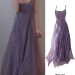 슬리밍 효과 퍼플 메쉬 발목 길이 드레스 여성 플러스 사이즈 스트랩리스 가운 한국 스타일 하이 웨이스트 A라인 스커트