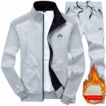 새로운 세트, 플러시하고 두꺼운 따뜻한 자수 가디건, 투피스 스포츠 슈트, 남성용 긴팔 바지, 니트 캐주얼 슈트 - 이미지 2