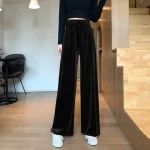 벨벳 트레이닝 바지와이드 여성용 일자 허리 밴딩 하이웨스트 조거 팬츠 럭셔리 스포츠웨어 및 편안한 일상복