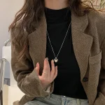 Korean Sle Long Pendant Nelace Women's Autumn Winter Luxury Vintage Saddle Bag Pendant Sweater Chain Accory Silver