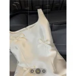 우아한 새틴 나비 매듭 스트랩 드레스 여성용 중간 길이 미디 스커트 화이트 컬러 여름 패션 하이 엔드 느낌 미니 드레스 - 이미지 4