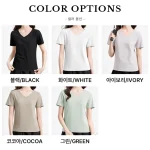 스타일아유 여성 심플 브이넥 정어깨 루즈핏 반팔 스포츠 티셔츠 요가복 YG0131 - 이미지 5