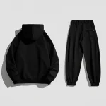 봄 가을 남성 정장 두꺼운 방한 방풍 후드 긴팔 바지 단색 캐주얼 스포츠 투피스 러닝 스포츠 세트 - 이미지 2