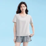 1+1스타일아유 여성 루즈핏 무지 반팔 티셔츠 요가운동 러닝 피트니스 통기성 속건 캐주얼 데일리룩 YG0136 - 이미지 3