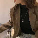 Korean Sle Long Pendant Nelace Women's Autumn Winter Luxury Vintage Saddle Bag Pendant Sweater Chain Accory Silver - 이미지 2