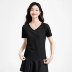 스타일아유 여성 심플 브이넥 정어깨 루즈핏 반팔 스포츠 티셔츠 요가복 YG0131 - 이미지 3