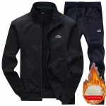 새로운 세트, 플러시하고 두꺼운 따뜻한 자수 가디건, 투피스 스포츠 슈트, 남성용 긴팔 바지, 니트 캐주얼 슈트 - 이미지 3