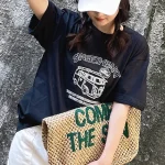 GLACIER 여성 반팔 티셔츠 루즈핏 100%면 빈티지 패턴 - 이미지 4