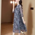 스타일아유 중년 여성 여름 반팔 패션 우아한 드레스 A라인 7부 소매 롱 원피스 OP1850 - 이미지 2