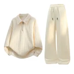 남성 가을 캐주얼 스포츠웨어 세트 투피스 부드러운 편안한 원단 야외 활동복 칼라 하프 집업 후디 엘라스틱 웨이스트 스웨트팬츠 - 이미지 5