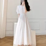 스타일아유 여성용 프렌치 무드 레이스 롱 원피스 우아한 분위기의 데일리 드레스 OP2176