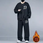 2피스 세트 남성용 스웨트셔츠 바지 플러스 사이즈 플리스 안감 탑스 스포츠 조깅 바지 패션 캐주얼 풀오버 후디 스웨트팬츠 - 이미지 5